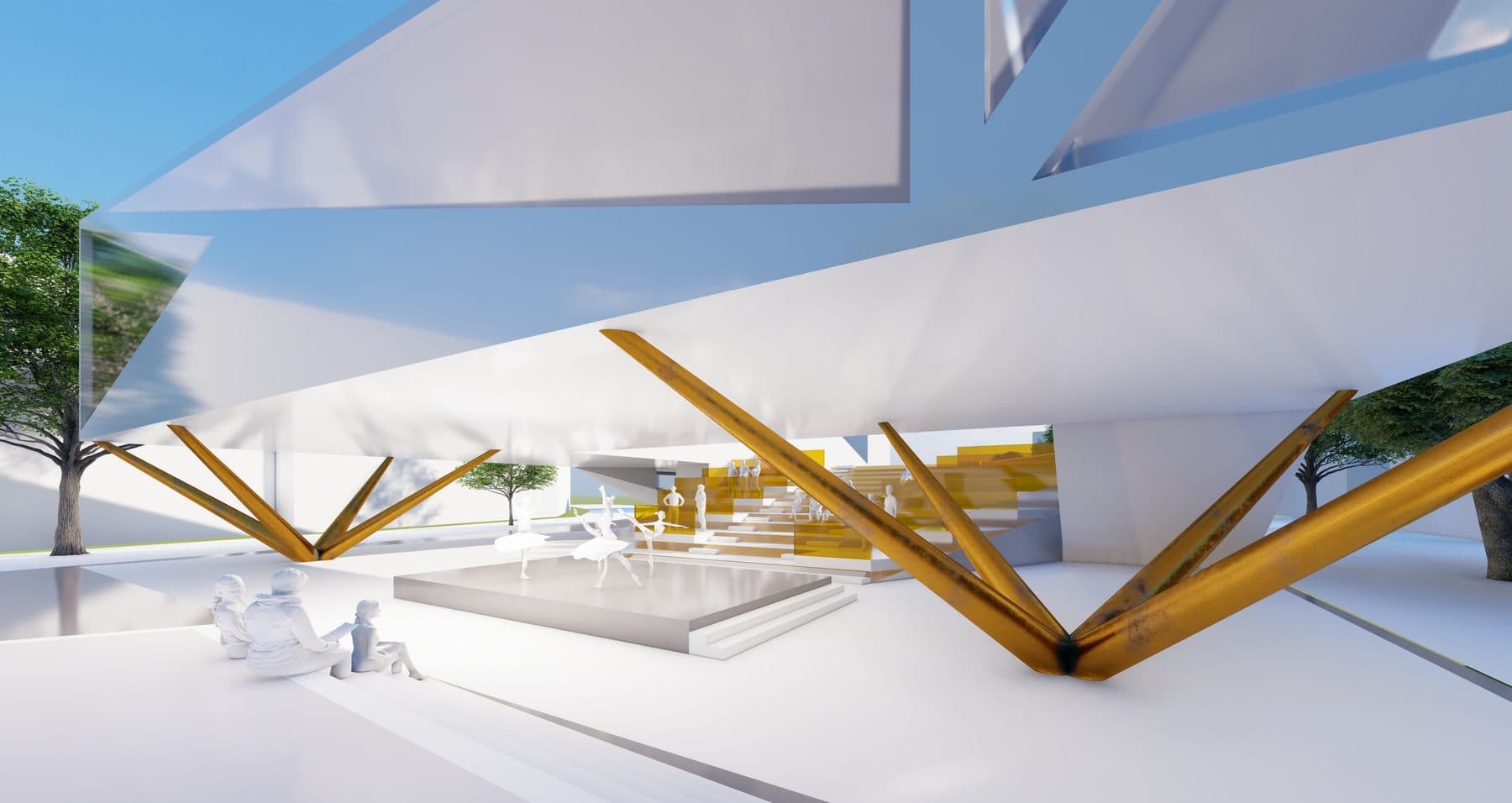 Exterior entrance render of the concert hall canopy