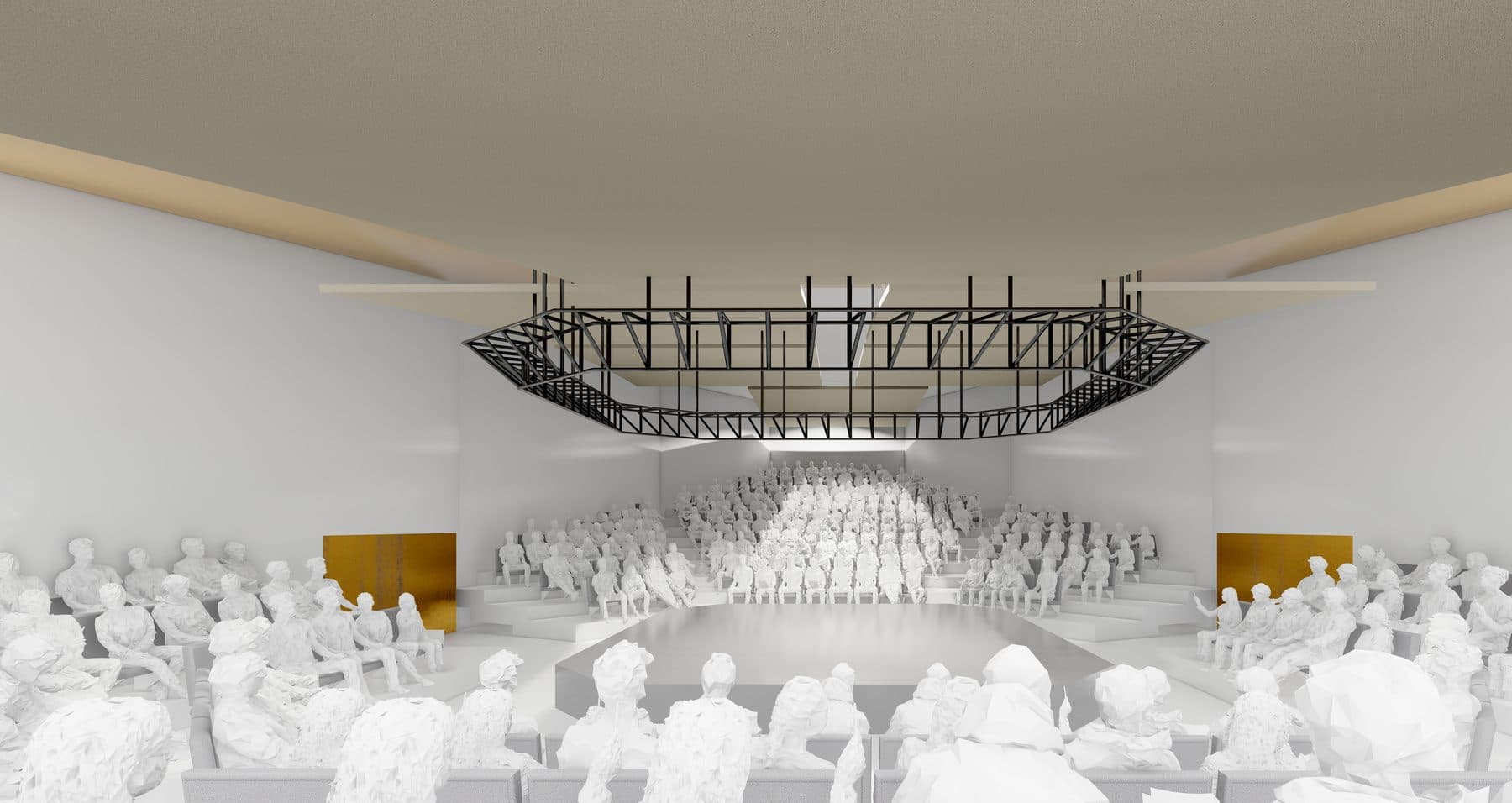Interior render of the auditorium seating and stage